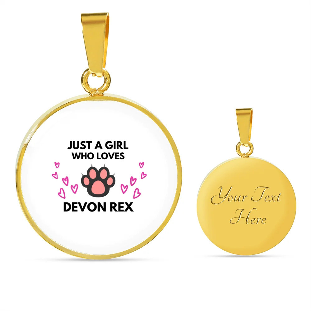Girl Devon Rex Cat White Personalized Engraved Gold Circle Necklace Custom Name
